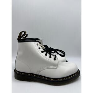 Dr. Martens 101 Yellow Stitch White Smooth Leather Ankle Boots Womens 10/Mens 9
